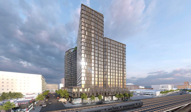 A rendering of the 25-story building at 92-29 Guy R Brewer Blvd.